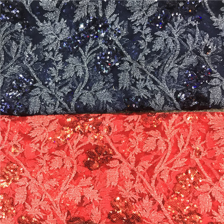 Sequin Evening Women's Polyester Embroidered Fabric for Women's Wear W 5